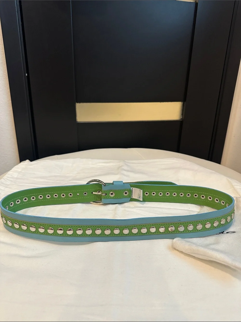 Vintage D&G Dolce & Gabbana Green Blue Studded Leather Belt